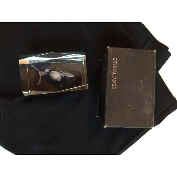 Crystal Image 3D Laser Etched Crystal Glass Cube paperweight Hummingbird flower - Picture 5 of 7